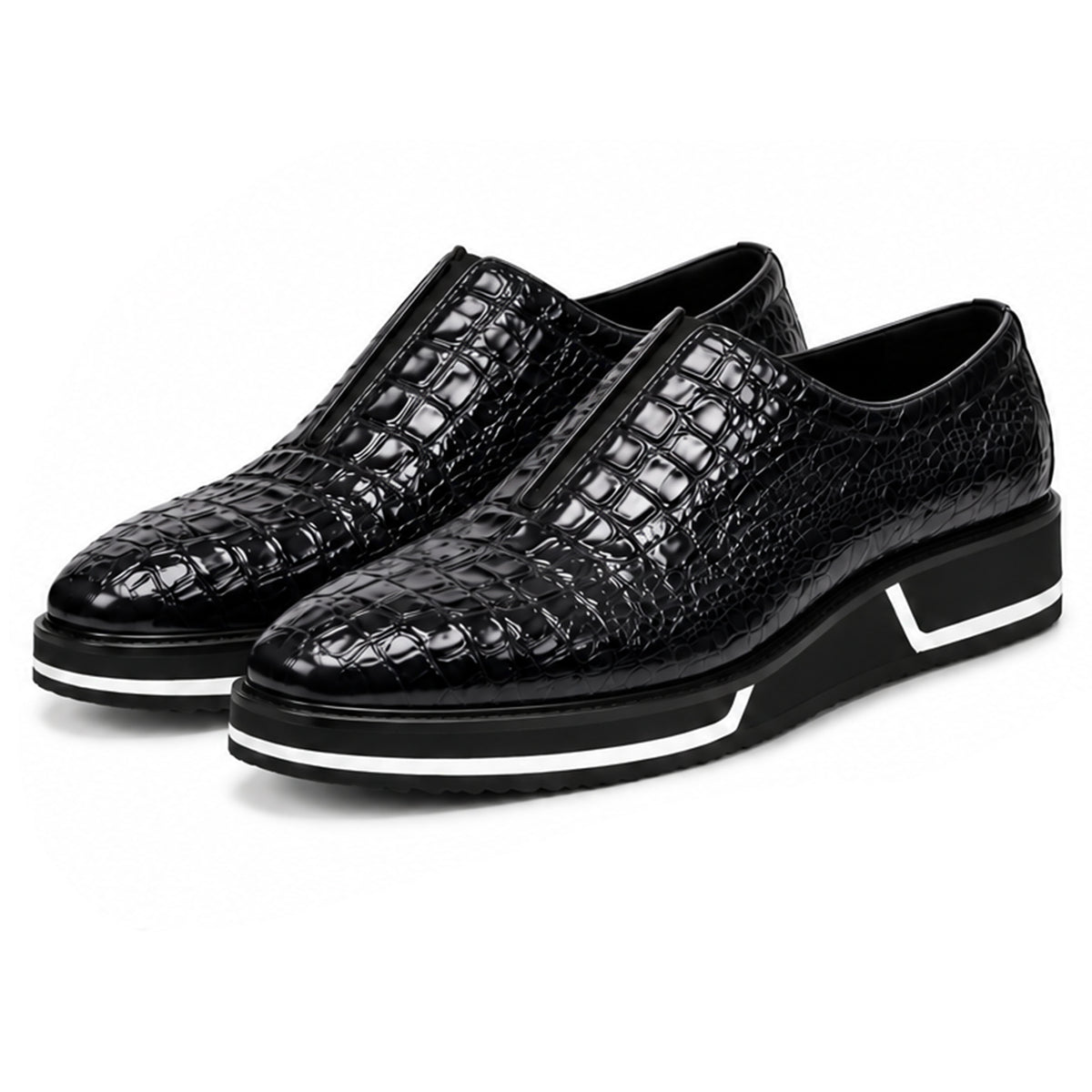 Sovrano Laceless Loafers Croc Pattern in Black - men's shoes, view 2
