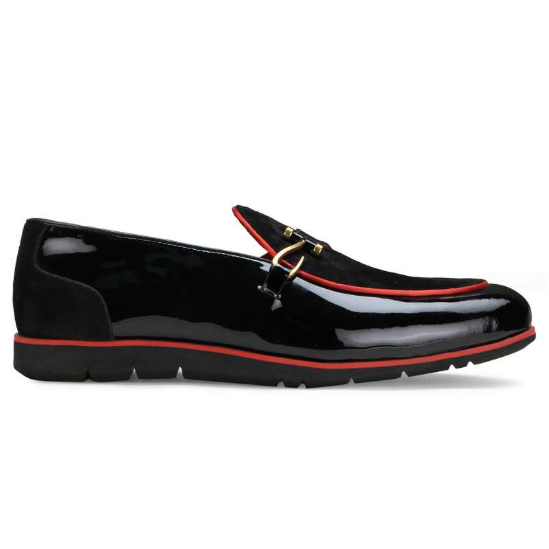 Sterling Loafers in Black Velvet and Red Piping
