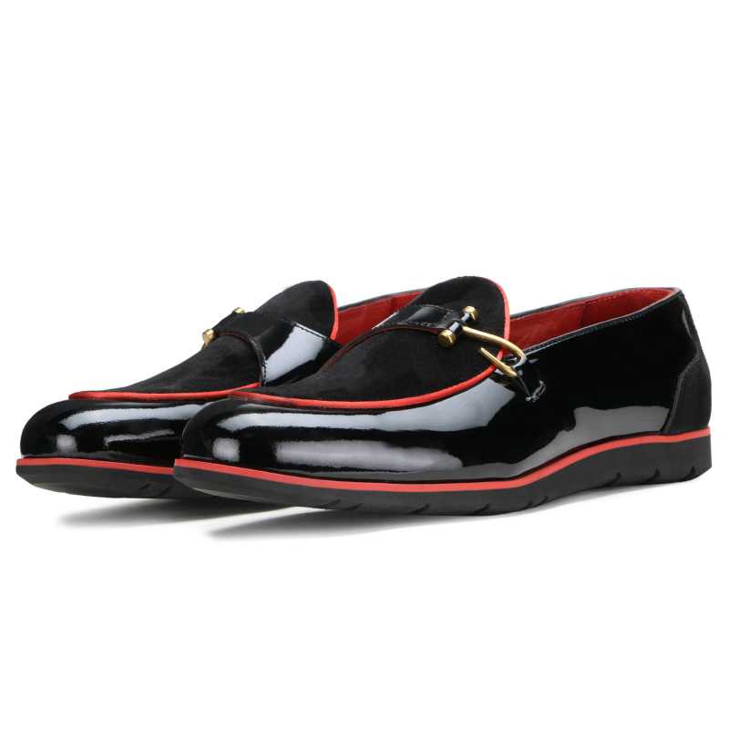 Sterling Loafers in Black Velvet and Red Piping
