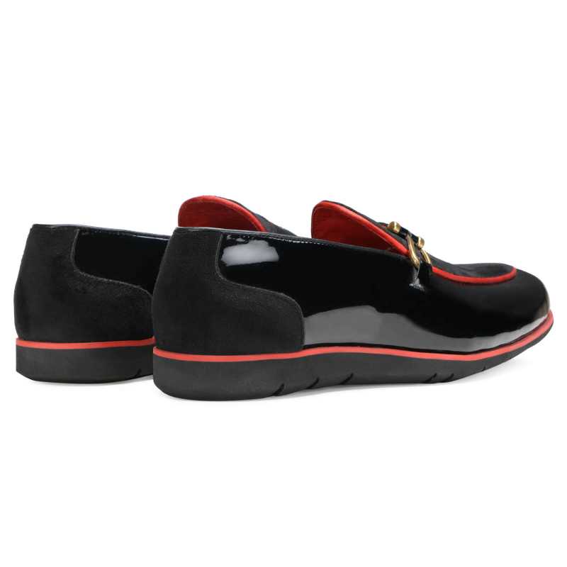 Sterling Loafers in Black Velvet and Red Piping