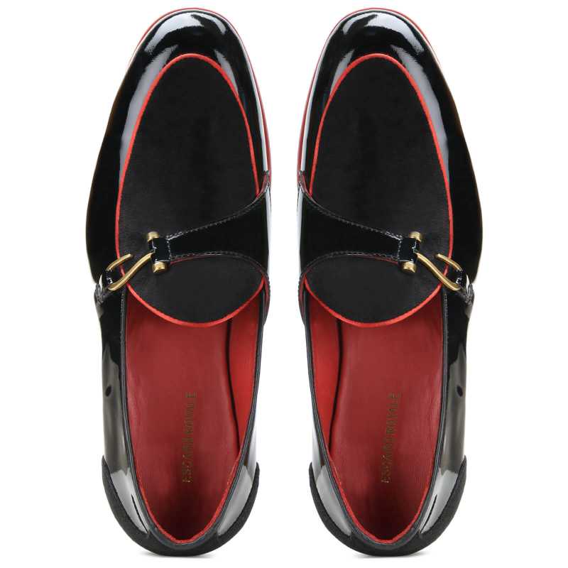 Sterling Loafers in Black Velvet and Red Piping