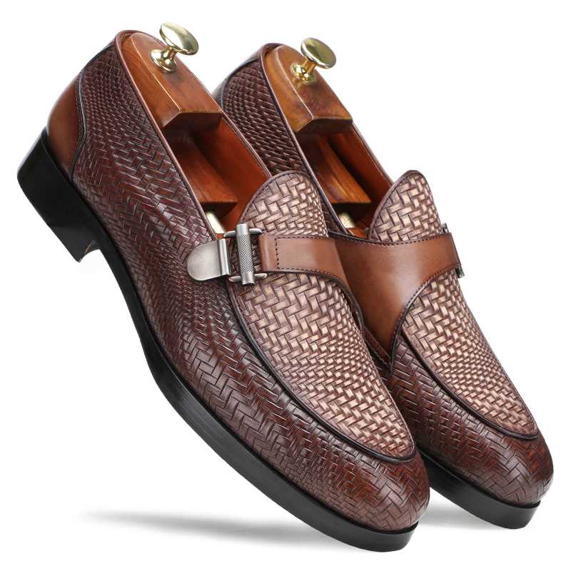 Tempe Weave-Pattern Loafers in Brown
