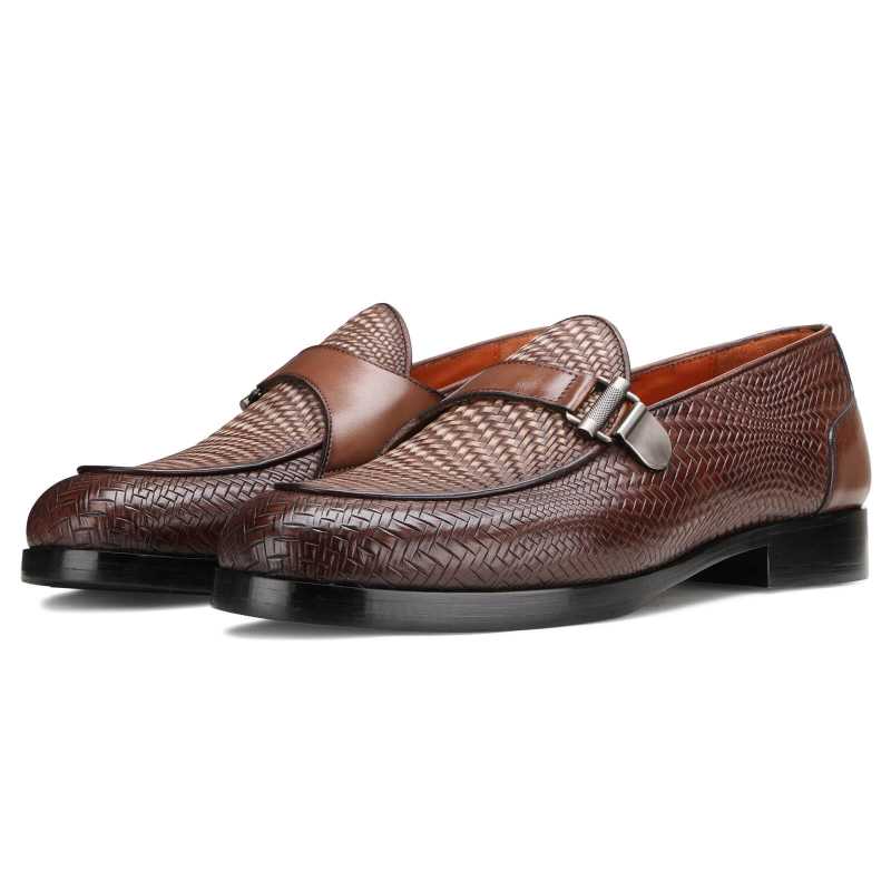 Tempe Weave-Pattern Loafers in Brown