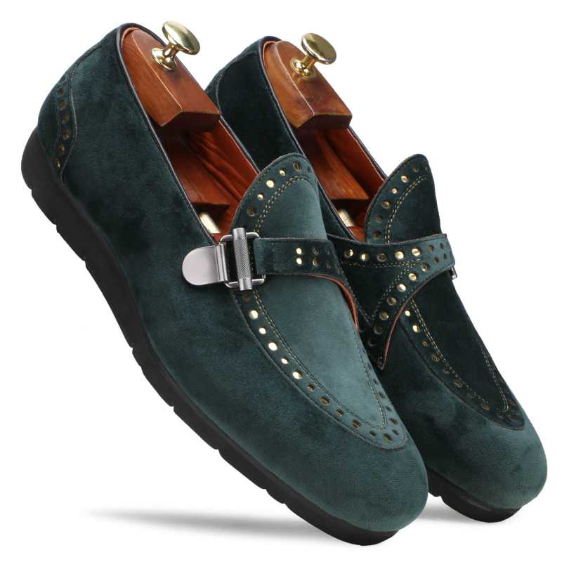 Avalon Velvet Loafers in Green Suede