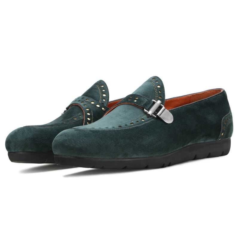 Avalon Velvet Loafers in Green Suede