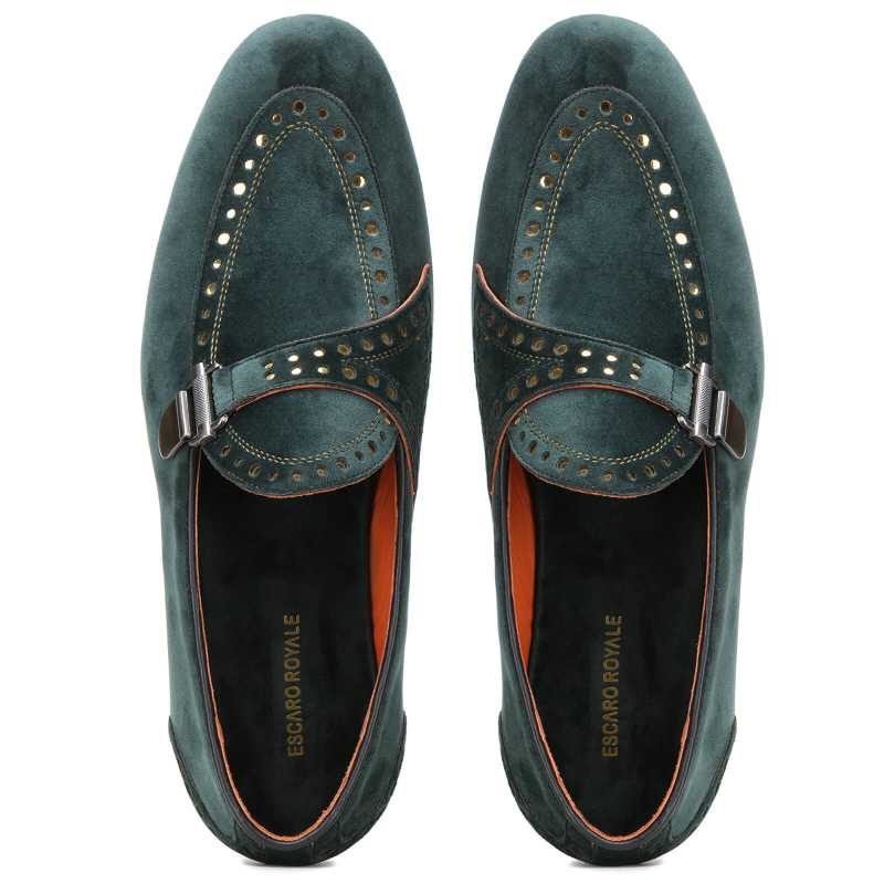 Avalon Velvet Loafers in Green Suede