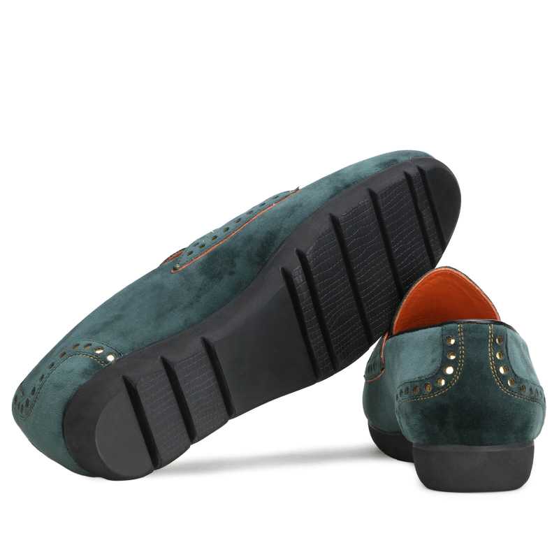 Avalon Velvet Loafers in Green Suede