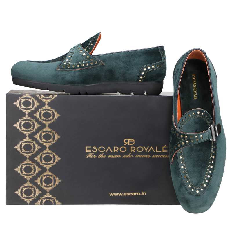 Avalon Velvet Loafers in Green Suede