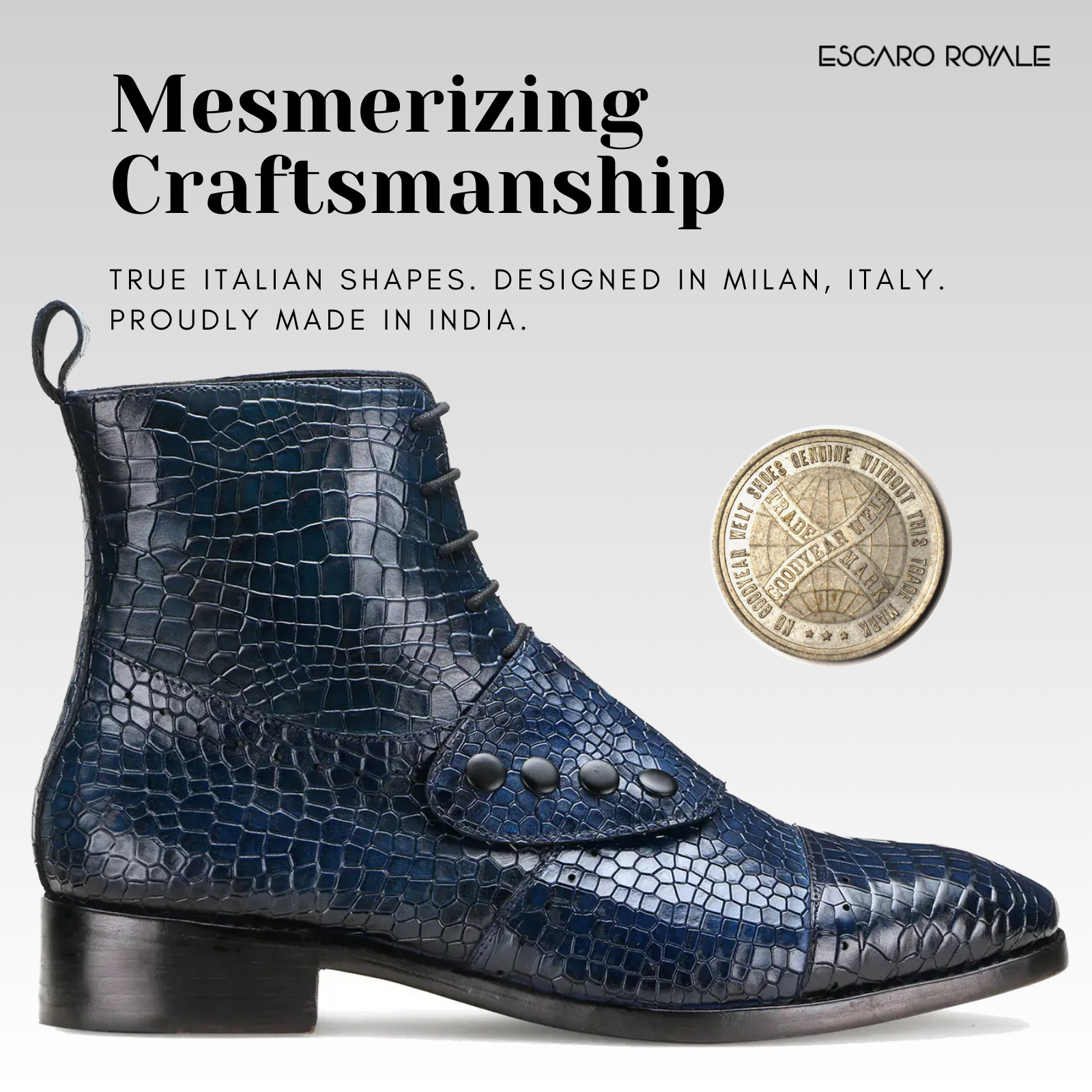 Escaro Royale Goodyear Welted Francis Knight Boots in Blue