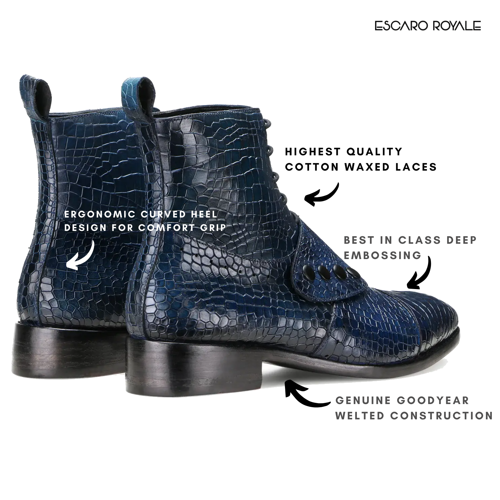 Escaro Royale Goodyear Welted Francis Knight Boots in Blue