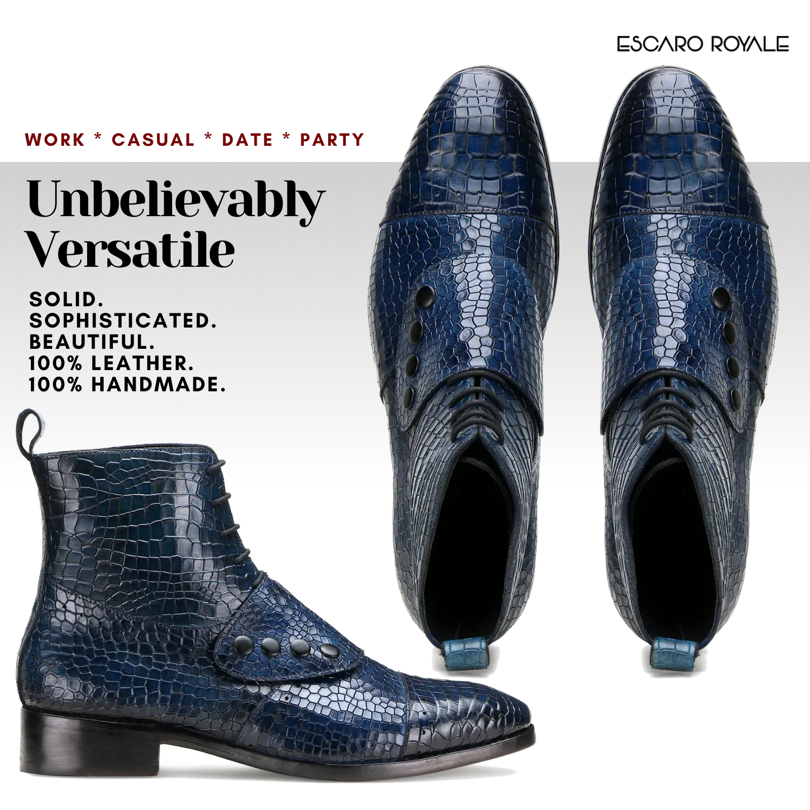 Escaro Royale Goodyear Welted Francis Knight Boots in Blue