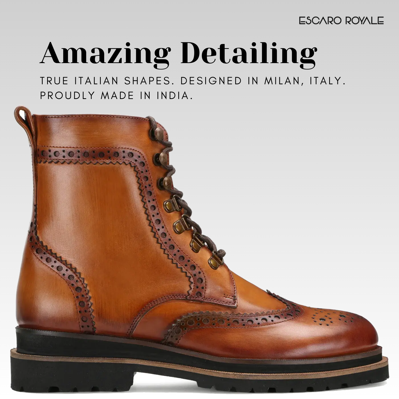 Edward Zipper+Laceup Brogue Boots in Cognac/ Tan