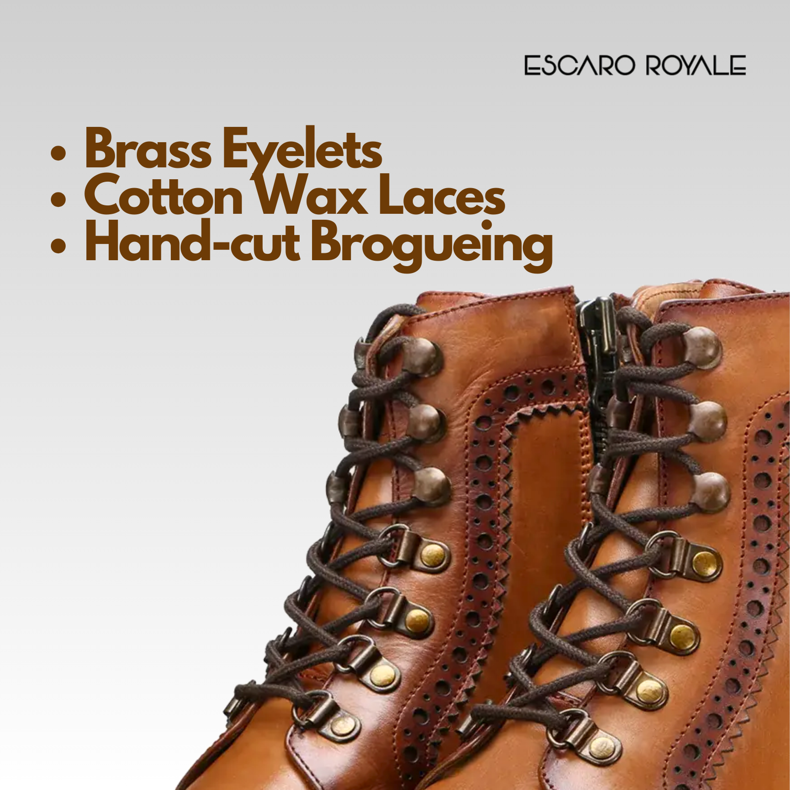 Edward Zipper+Laceup Brogue Boots in Cognac/ Tan