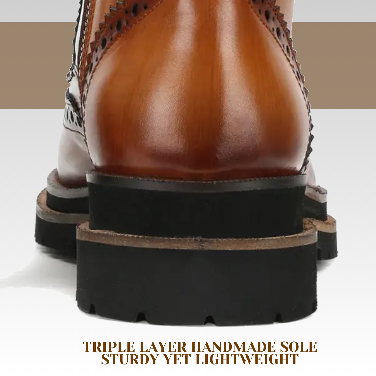 Edward Zipper+Laceup Brogue Boots in Cognac/ Tan