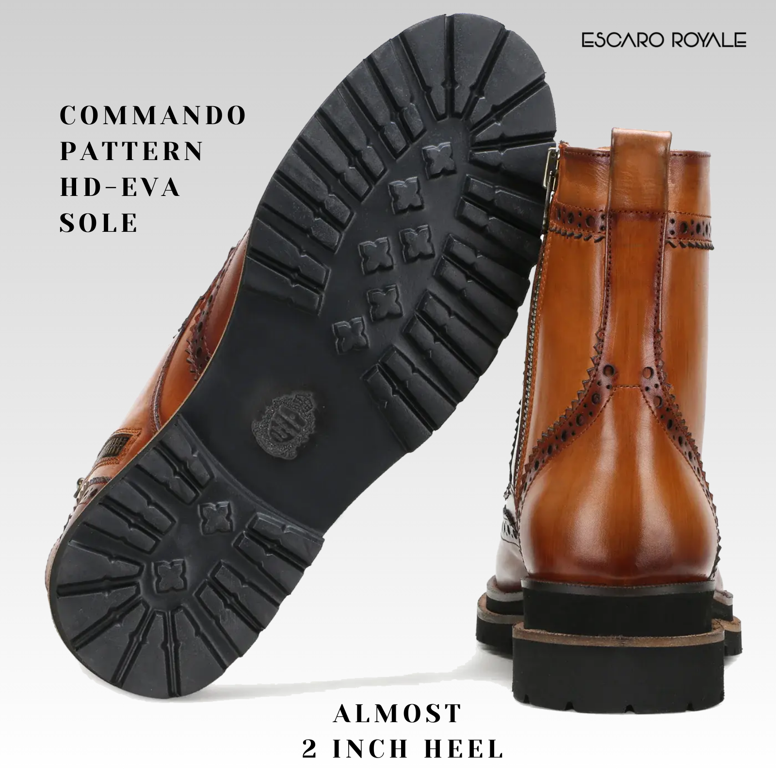 Edward Zipper+Laceup Brogue Boots in Cognac/ Tan