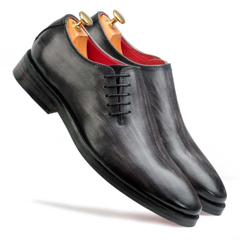 Ashwood Side Laceup Wholecut Oxfords in Black-Gray