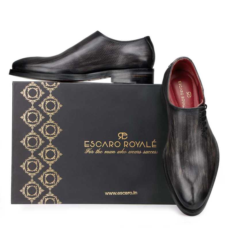 Ashwood Side Laceup Wholecut Oxfords in Black-Gray