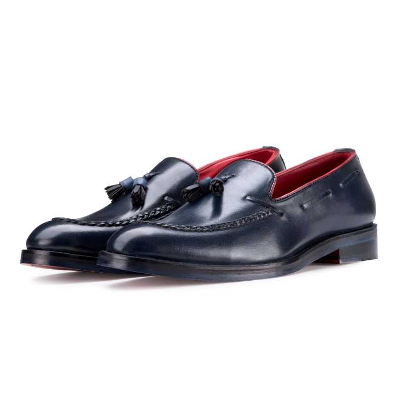The Blue Braided Tassel Designer Loafer - men's shoes, view 5