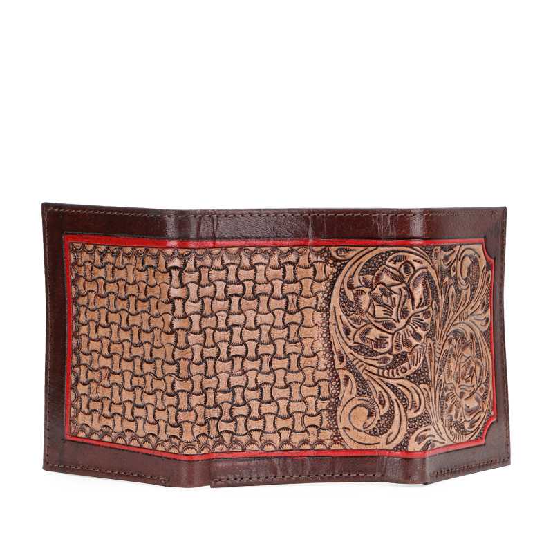 The Seattle Hand-Tooled Leather Tri-Fold Wallet