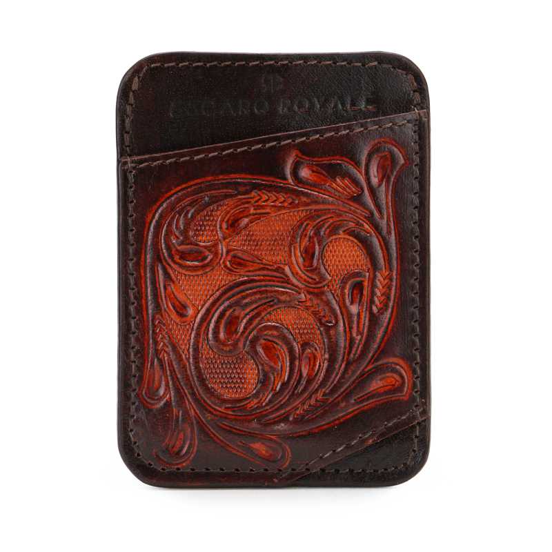 The Athens Hand-Tooled Leather Cash Card Holder IN Brown
