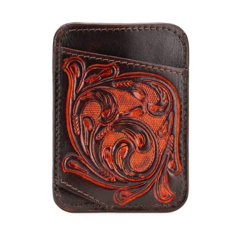 The Athens Hand-Tooled Leather Cash Card Holder IN Brown