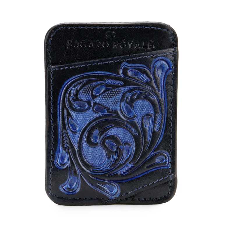 The Athens Hand-Tooled Leather Cash Card Holder In Blue