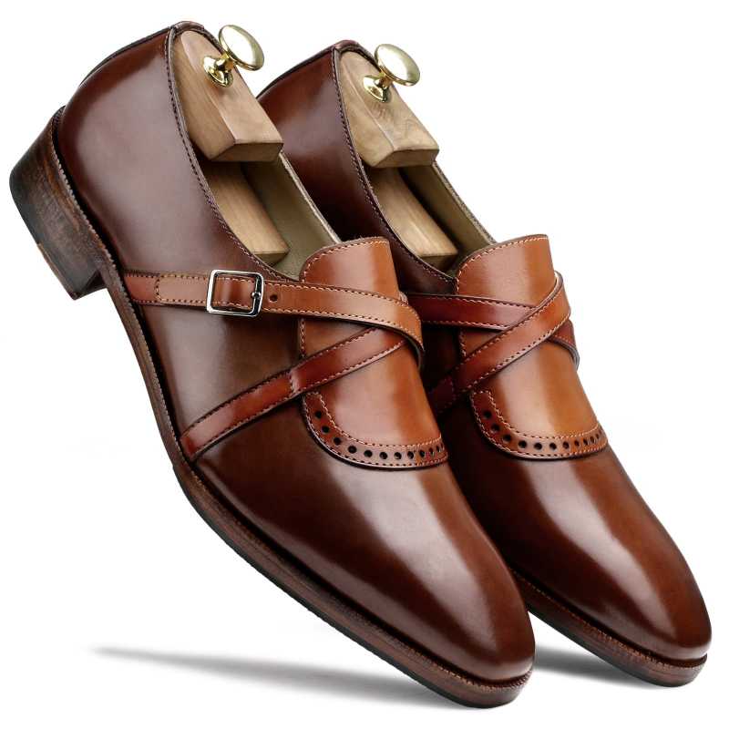 Drake Cross Buckled Loafers in Brown-Tan