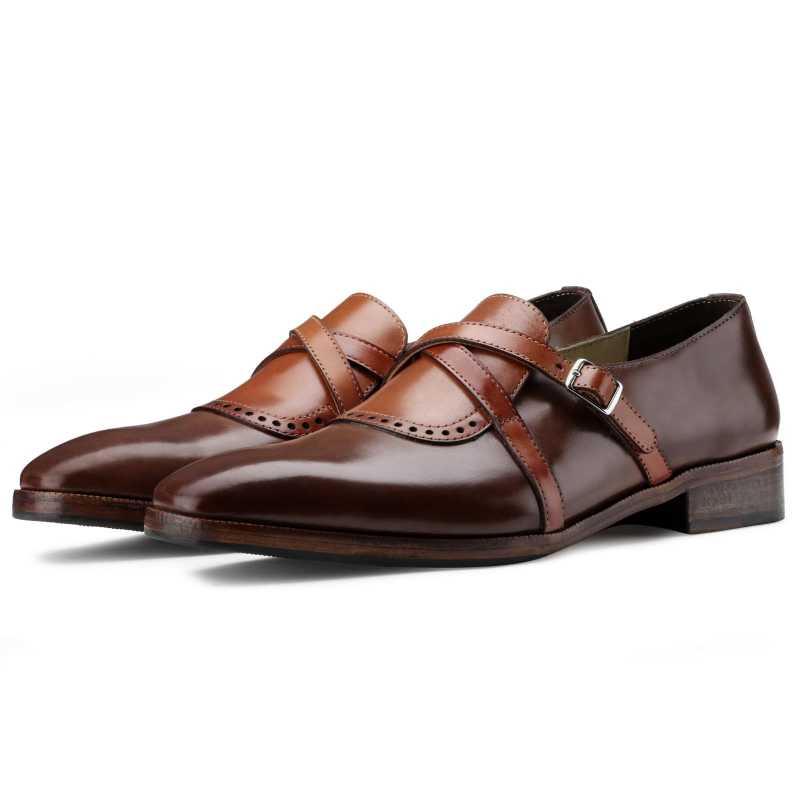 Drake Cross Buckled Loafers in Brown-Tan