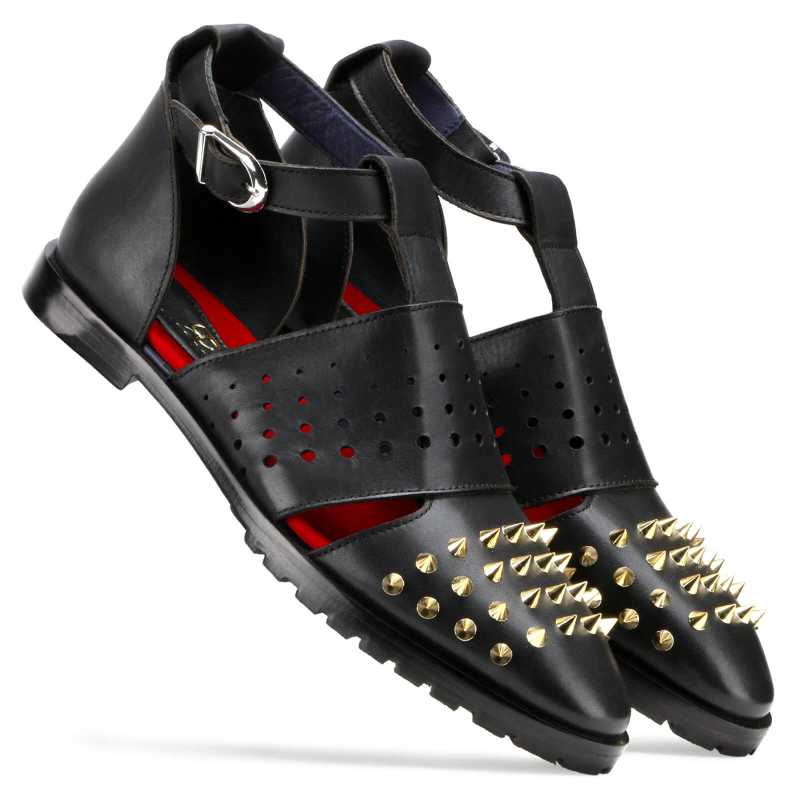 Troy Studded Sandals in Black