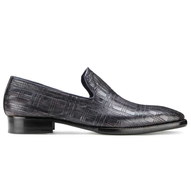 Carpo Textured Designer Leather Loafers in Gray