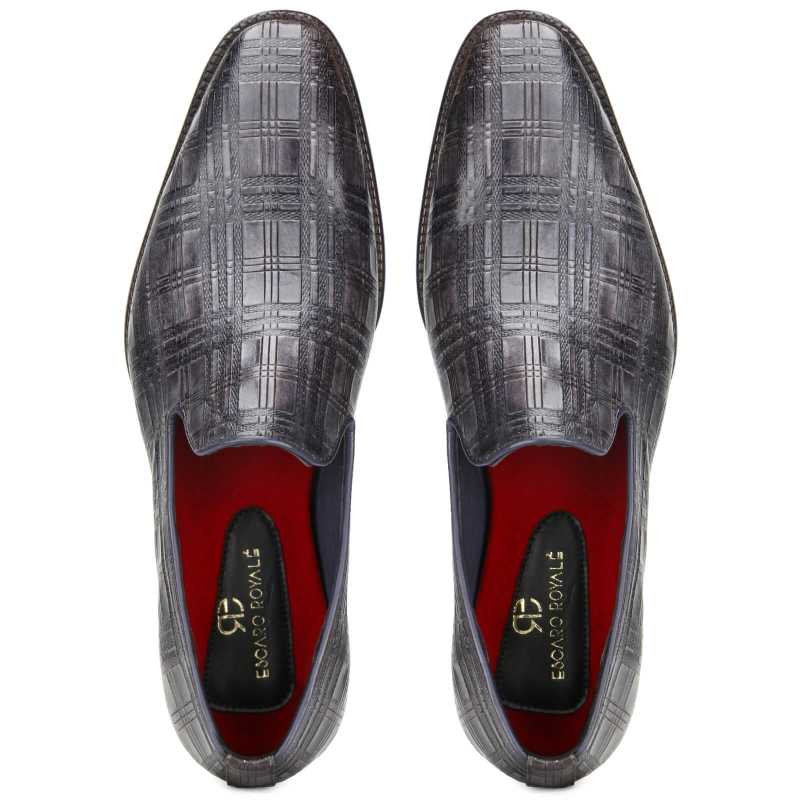 Carpo Textured Designer Leather Loafers in Gray