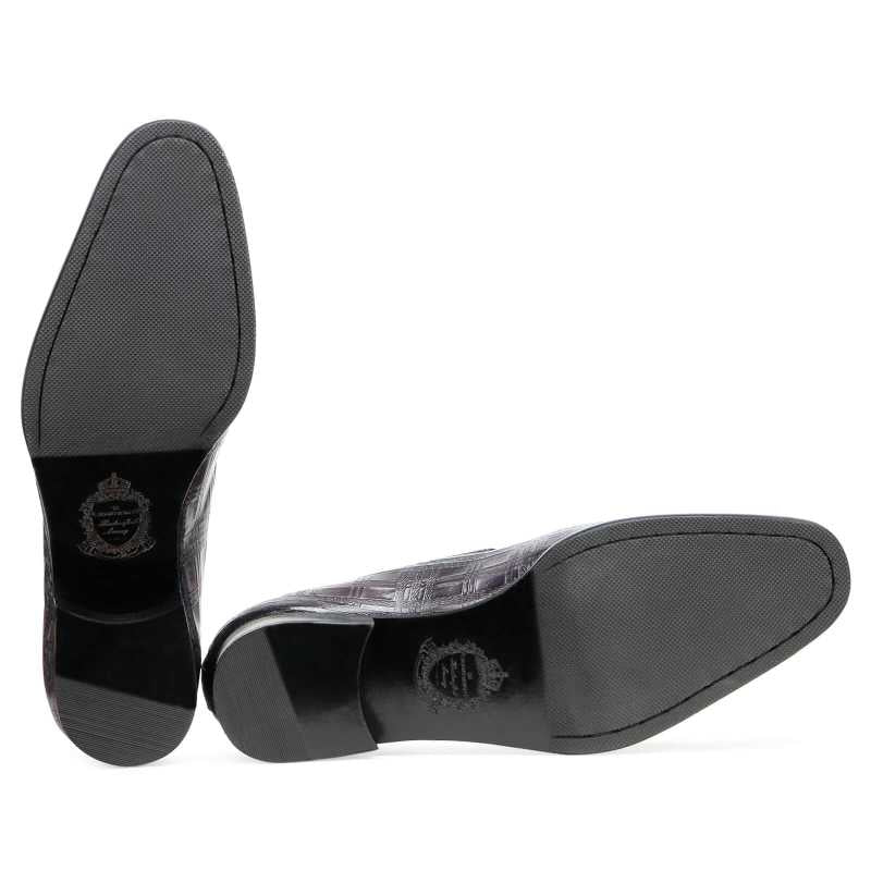 Carpo Textured Designer Leather Loafers in Gray