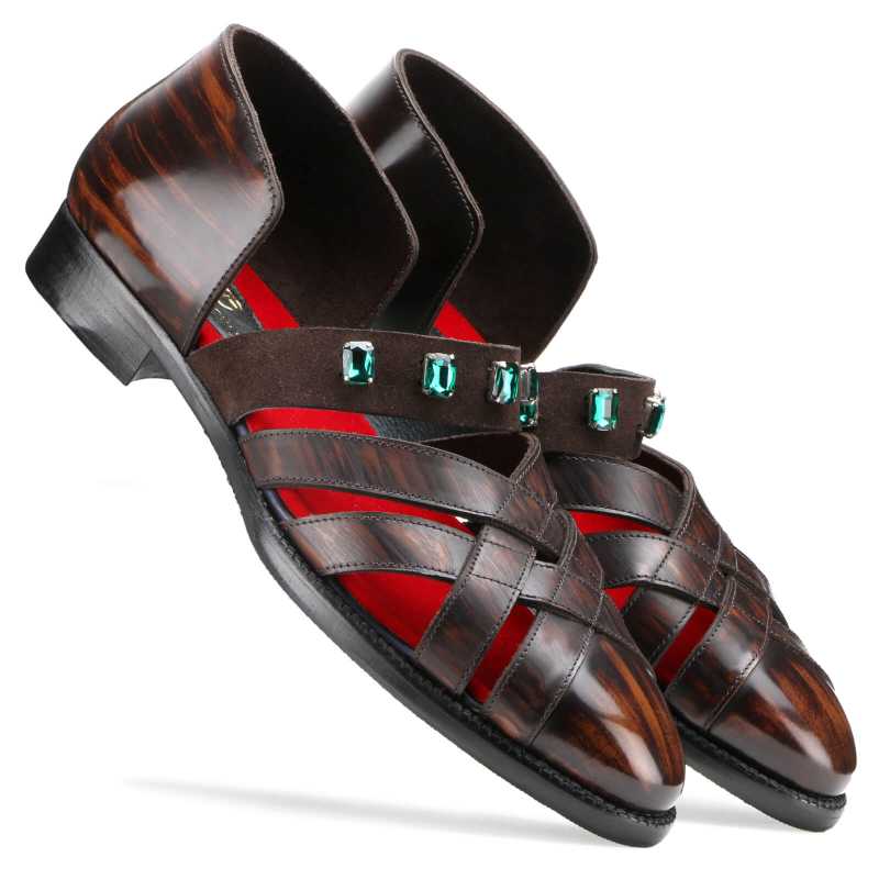 Spartan Stone Studded Ethnic Sandals in Brown