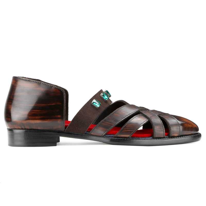 Spartan Stone Studded Ethnic Sandals in Brown