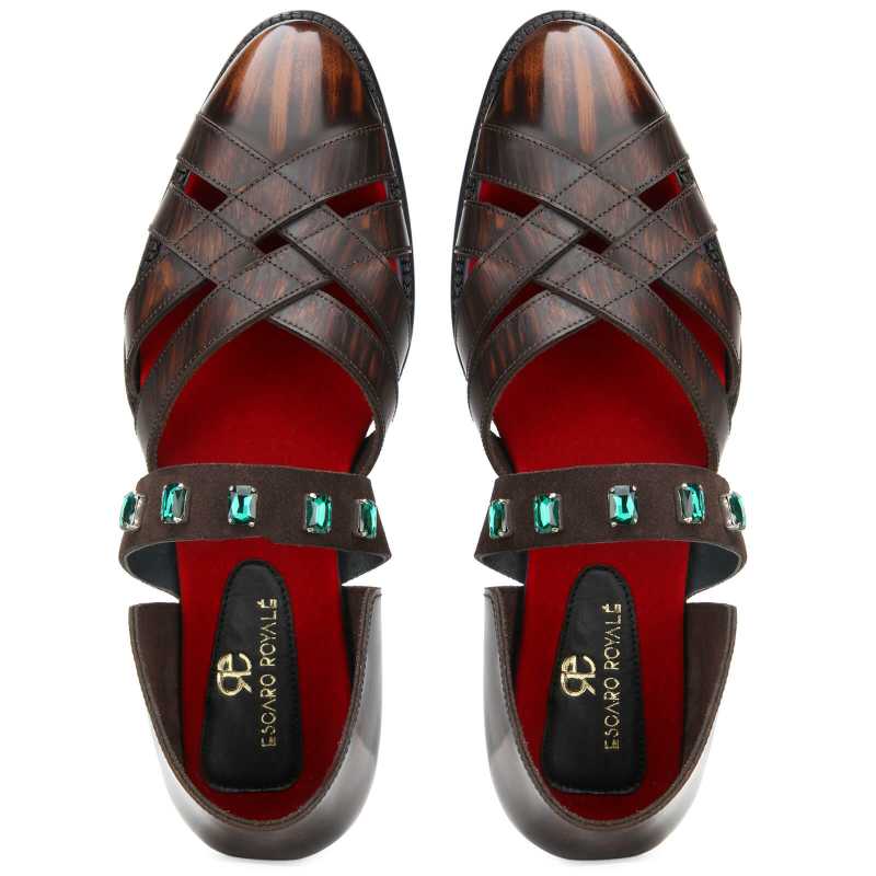 Spartan Stone Studded Ethnic Sandals in Brown