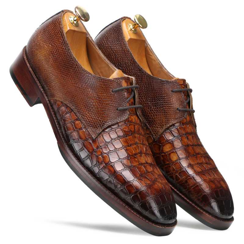 Lewis Croco-embossed Derby Shoes in Tan