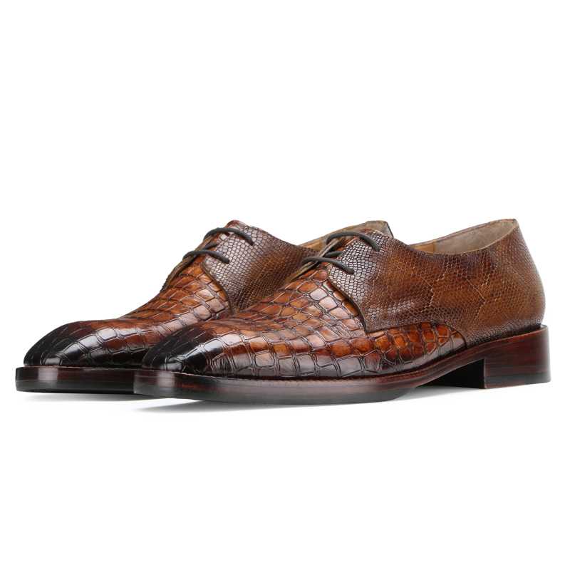 Lewis Croco-embossed Derby Shoes in Tan