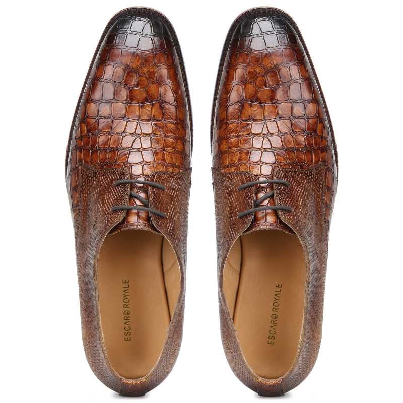 Lewis Croco-embossed Derby Shoes in Tan