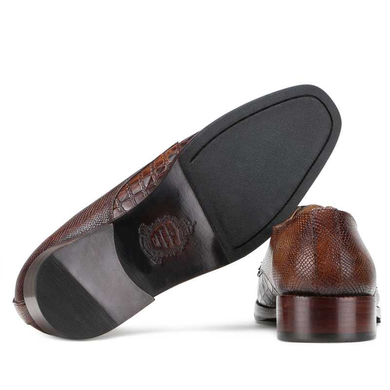 Lewis Croco-embossed Derby Shoes in Tan