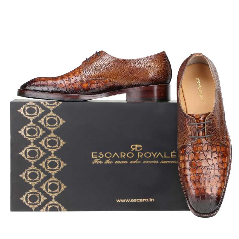 Lewis Croco-embossed Derby Shoes in Tan