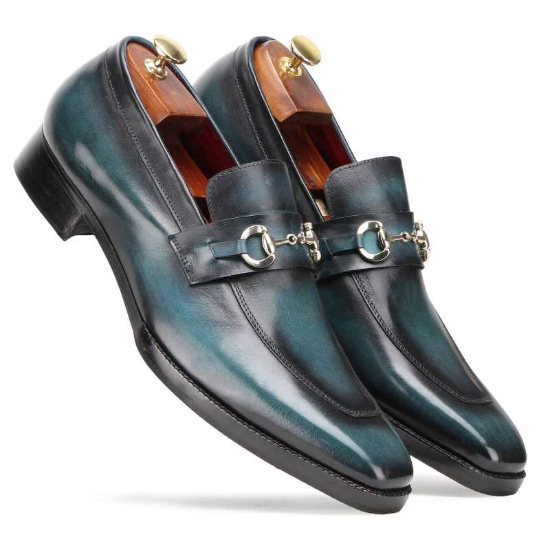 Vanetia Patina Horsebit Loafers in Teal
