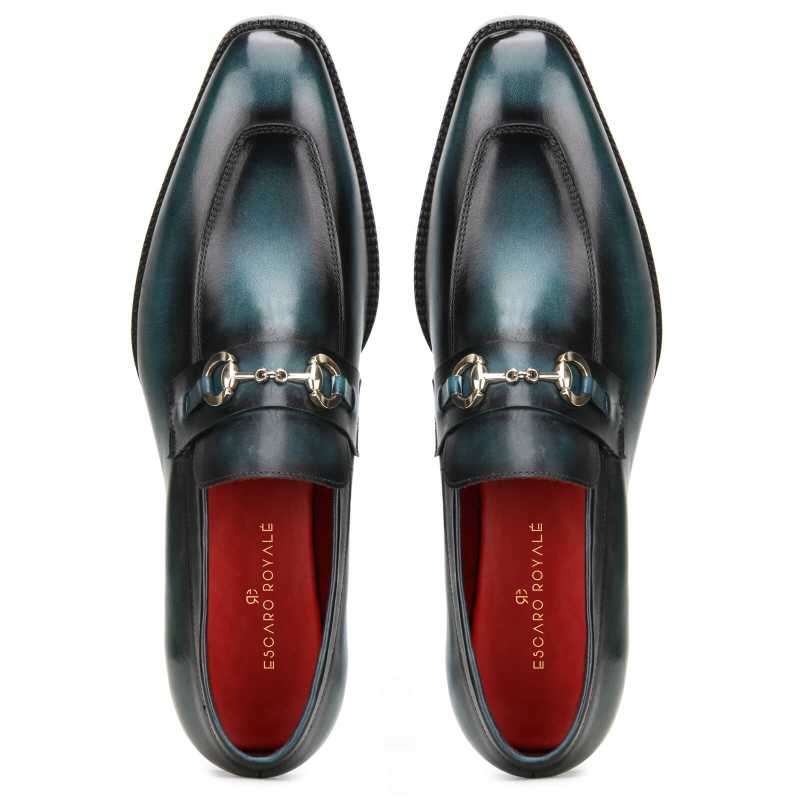 Vanetia Patina Horsebit Loafers in Teal
