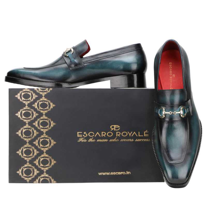 Vanetia Patina Horsebit Loafers in Teal