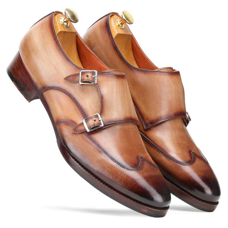 Pharoh Wingtip Double Monks in Tan