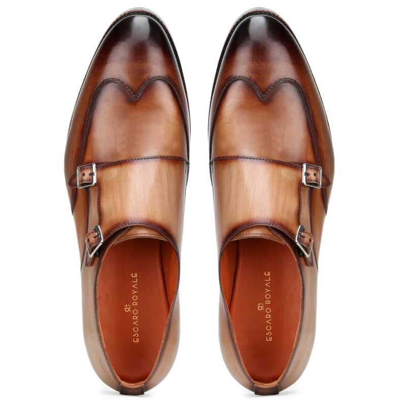 Pharoh Wingtip Double Monks in Tan