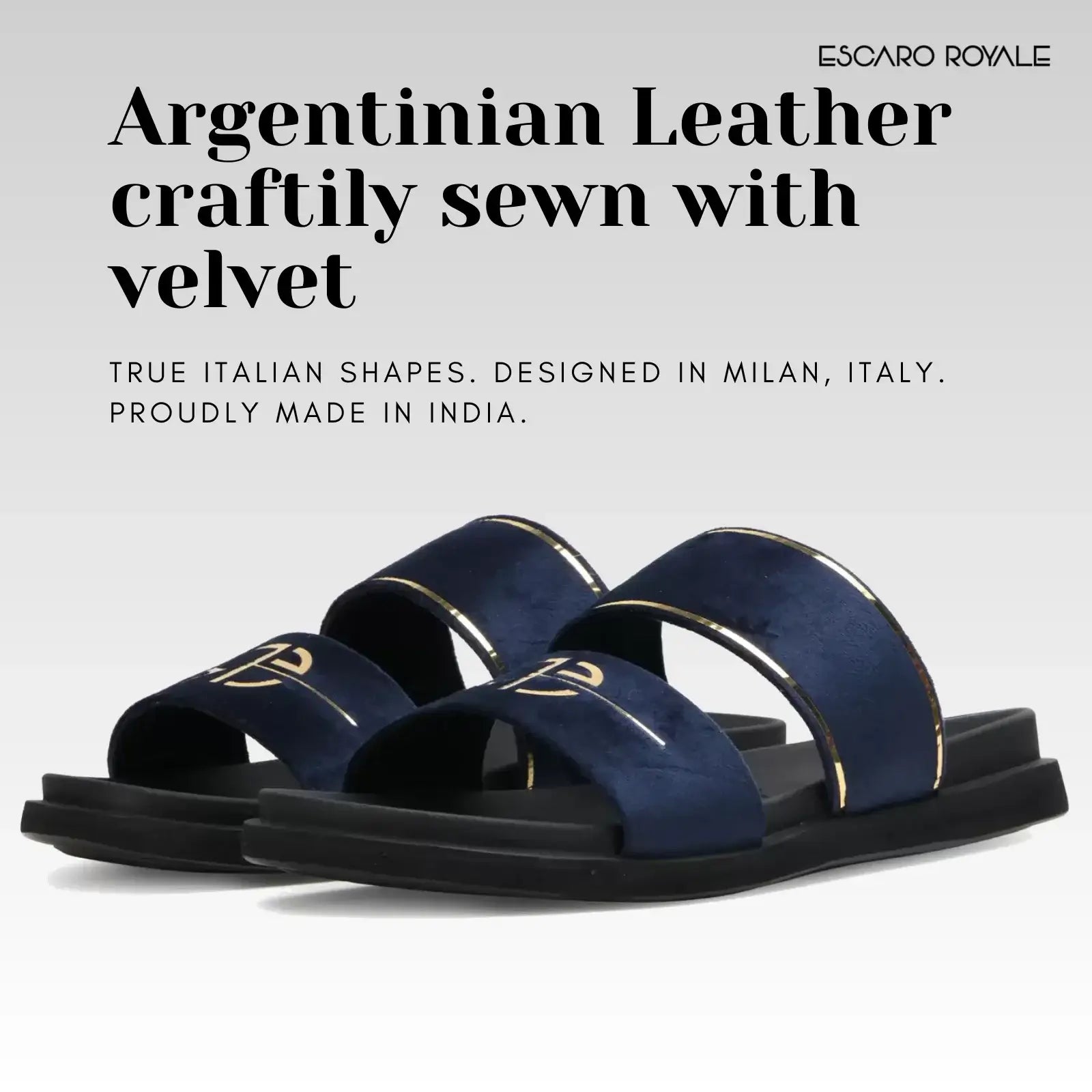 Napier Blue Velvet Sliders with Gold Trim