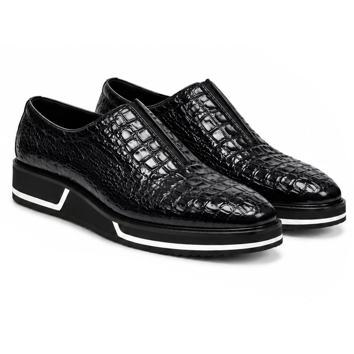 Sovrano Laceless Loafers Croc Pattern in Black - men's shoes, view 1
