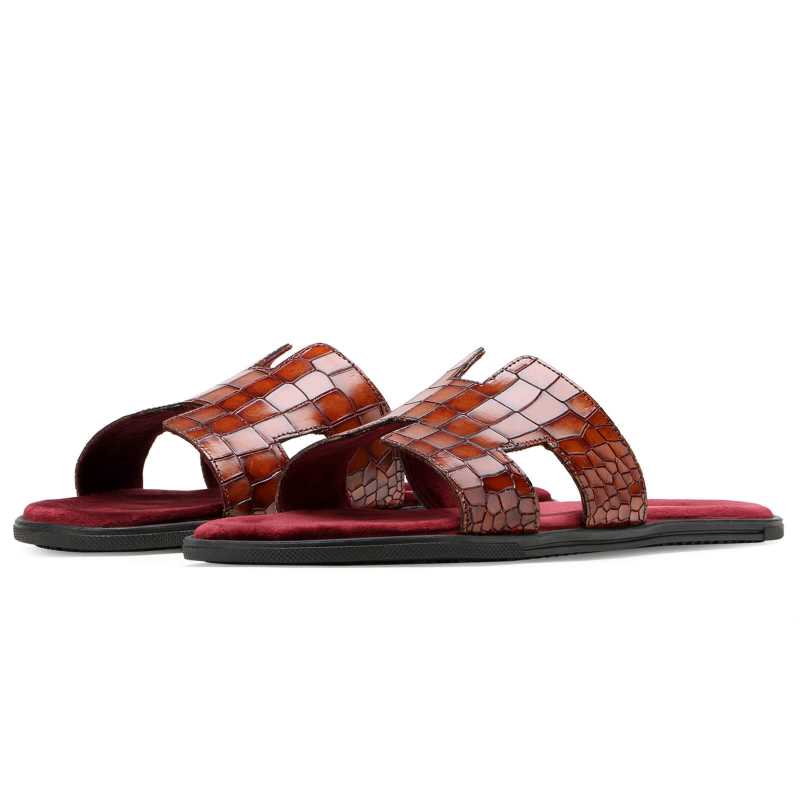 Iconic Textured Sliders - Cognac / clearance