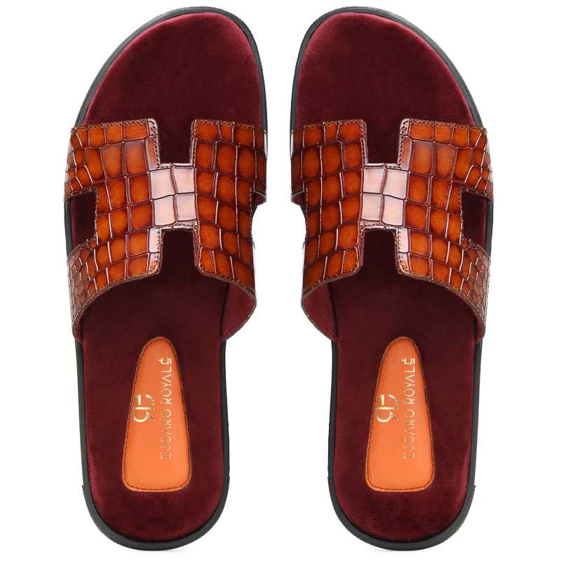 Iconic Textured Sliders - Cognac / clearance