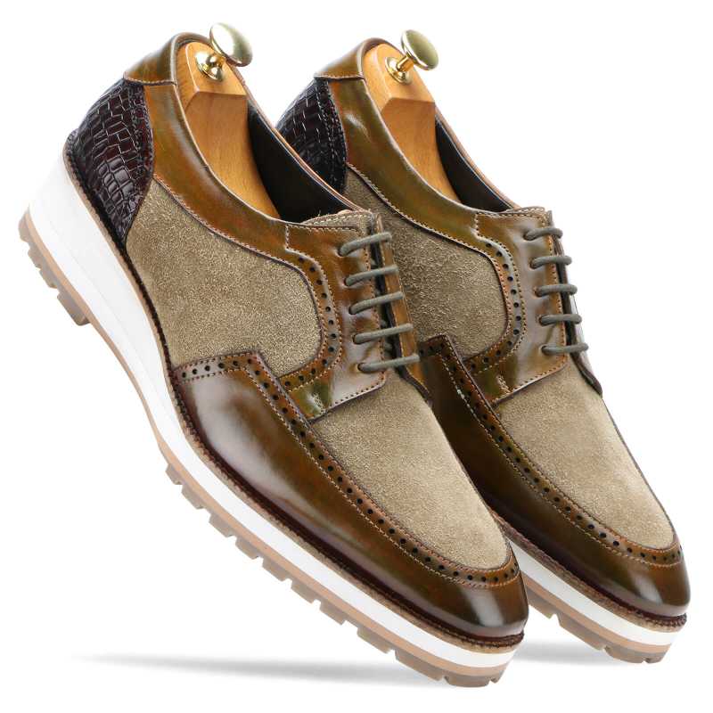 Stefano Designer Derby Shoes Rubber-Sole in Brown Suede